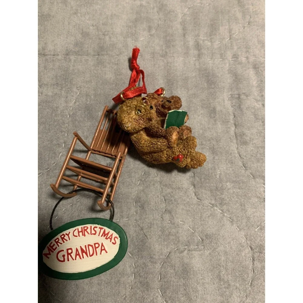 Vtg Ornament Merry Christmas Grandma & Grandpa Kurt S. Adler Rocking Chair Bear